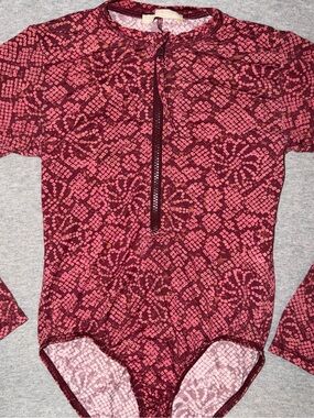 Ulla Johnson Women’s Long Sleeve One-Piece Swimsuit in Burgundy Pink
